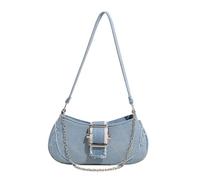 YIZITU Compact Jean Satchel Handbag Trendy Chain Detail Women's Casual Shoulder Bag For Phone And Wallet Essential Storage Chain Detail Jean Handbag