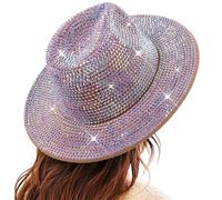 YIZITU Cowboy Hats For Womens Solid Color Giltter Rhinestones Wide Brim Female Disco CowgirlHat Cosplay Western Cowgirl Hats For Women Girls