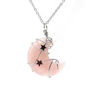 YIZITU Crystal Necklace Crescent-Moon Necklace Wire Wrap Natural Gemstones Pendant Clavicle Chain Jewelry Decor
