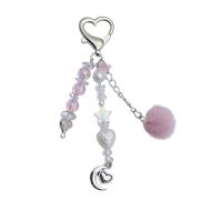 YIZITU Elegant Charm Stylish Moon Sturdy Wool Bead Keychain Pendant in Sweet Macaron Color Accessory for Daily Use and Travel Handmade Keychain