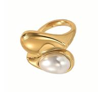 YIZITU Fashionable Adjustable Rings Opening Jewelry Geometric Pearls Copper Texture Suitable For Various Occasion Copper Adjustable Jewelry
