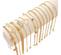 YIZITU Fashionable Crystals Foot Chains Set 13Pcs Butterfly Heart Anklets Silver Tone Jewelry for Beach Parties Alloy Crystals Anklets