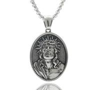 YIZITU Fashionable Necklace Portrait Pendant Necklace Punk Retro Trendy Men's Round Charm Neckchain Stainless Steel Fashion Jewelry For Men