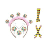 YIZITU Lollipop Headband Set Sweet Hairband Candy Headbands Necklace Earrings Rainbow Knees High Socks For Kids Toddler Girls