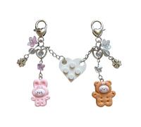 YIZITU Matching Heart Keychains Adornment Lovely Animal Heart Bricks Keychains Unique Keyrings Pendant Charm for Couples