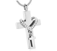 YIZITU Modern Double Crossed Pet Ashes Holders Urn Pendant Memorial Necklace With Stainless Steels For Dog Cats Remembrances Pet Loss Sympathy