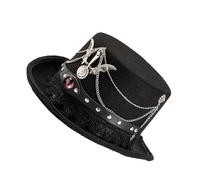 YIZITU Punk Top Hat With Lace Trim And Industrial Metal Gears Handmade Fantasy Cosplay Hat For Halloween Costume Parties Vintage Industrial Chain