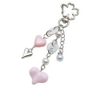 YIZITU Stylish Heart Pendant Keychain Handmade Pearls Beaded Keyring Backpack Charm Ornament Functional Phone Chain Ornament Colorful Bag Charm