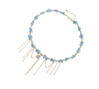 YIZITU Two Tone Crystal Beaded Necklace With Split Heart Design Adjustable Length Collarbone Chain Stylish Chokers For Women Unique Crushed Stones Gift Jewelry