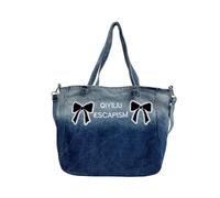 YIZITU Vintage Denims Bag With Embroidery Bowknot Large Compartment Contrast Shoulder Bag For Women Fashion Crossbody Handbag Casual Womens Handbag