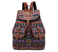 YIZITU Vintage Print Canvas Ethnic Backpack For Women Girls School Drawstring Bohemia Travel Rucksack School Backpack With Laptop Compartment