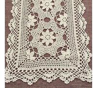 Yizunnu Beige Handmade Crochet Lace Table Runner Cotton Table Cover Wedding Parting Dining Decor Table Mats 40x120cm