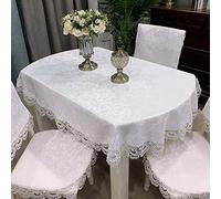 Yizunnu Vintage Embroidered Lace Tablecloth, Floral Oval Table Cover, Luxury Cutwork Doily for Home Kitchen Hotel Party TV Cabinet (White,130x175cm)