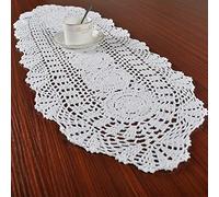 Yizunnu Vintage Hand Crochet Table Runner Mat Oval Cotton Lace Doily 30x120cm White