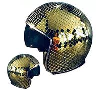 YIZUPTC Disco Ball Helmet with Retractable Visor (Gold), External Light Source, Handmade Party Helmet