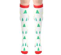 YiZYiF 1 Pair Compression Socks Women Girls Christmas Theme Printed Knee High Stockings for Running Flight Mountaineering Christmas Tree S/M