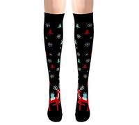 YiZYiF 1 Pair Compression Socks Women Girls Christmas Theme Printed Knee High Stockings for Running Flight Mountaineering Christmas Deer S/M