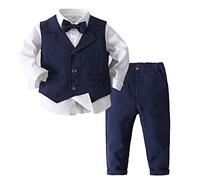 YiZYiF Baby Boys Dress Suit Formal Outfit Gentleman Suit Tuxedo Vest Trousers Set Wedding Christening Clothes Y Navy Blue 12-18 Months