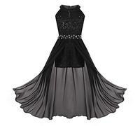 YiZYiF Big Girls Halter Sequin Lace Floral Long Romper Dress Birthday Party Wedding Dance Prom Maxi Gown Black 7-8 Years