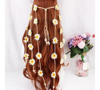 YiZYiF Boho Floral Headband Sunflower Summer Crown Adjustable Hair Wreath Hippie Wedding Festival Hair Accessory Beige One Size