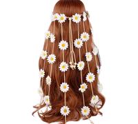 YiZYiF Boho Floral Headband Sunflower Summer Crown Adjustable Hair Wreath Hippie Wedding Festival Hair Accessory White One Size