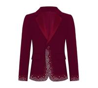 YiZYiF Boys' Formal Party Blazer Wedding Page Boy Tuxedo Suit Jacket Coat Outerwear for Dinner Evening Ball Back to School Dark Red 3-4 Years