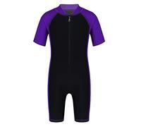 YiZYiF Boys Swimming Costume Zip up Sun Protection One Piece Swimsuit Swimwear Surfing Diving Wet Suits Purple&Black 5-6 Years