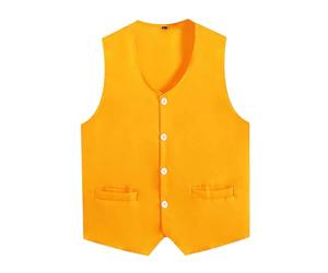 YiZYiF Button Vest Work Uniform for Men and Women Volunteer Waistcoat for Waiter Bartender Hospitality Jobs Yellow XL