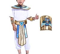 YiZYiF Egyptian Prince Costume Set Including Pharaoh Hat with Neck Collar Arm Cuffs Belt White Outfit for 4-14 Years Boys Cosplay Halloween Props Accessories White 7-10 Years