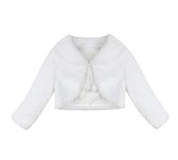 YiZYiF Faux Fur Flower Girl's Long Sleeve Shrug Bolero Kids Childrens Lovely Winter Outwear Coat Ivory Tag 8/L(for 7-8 Years)