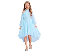 YiZYiF Girls' Cold Shoulder Long Sleeve Summer Dress A Line Flowy High Low Wedding Dress Evening Gown Light Blue 13-14 Years