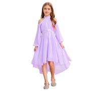 YiZYiF Girls' Cold Shoulder Long Sleeve Summer Dress A Line Flowy High Low Wedding Dress Evening Gown Light Purple 11-12 Years