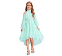 YiZYiF Girls' Cold Shoulder Long Sleeve Summer Dress A Line Flowy High Low Wedding Dress Evening Gown Light Green 13-14 Years