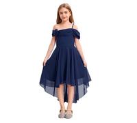 YiZYiF Girls Dress Elegant Sleeveless Off Shoulder A-Line Party Dress Evening Parties Prom Wedding Dance Gown Navy Blue 7-8 Years