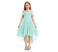 YiZYiF Girls Dress Elegant Sleeveless Off Shoulder A-Line Party Dress Evening Parties Prom Wedding Dance Gown Light Green 9-10 Years