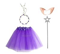 YiZYiF Girls Fairy Costume Set with Elf Ears Magic Star Garland Shiny Mesh Elastic Waistband Skirts for Themed Party Purple One Size