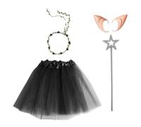 YiZYiF Girls Fairy Costume Set with Elf Ears Magic Star Garland Shiny Mesh Elastic Waistband Skirts for Themed Party Black One Size