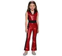 YiZYiF Girls Flared Jumpsuit Shiny Sequin Costume Disco Outfit Sparkly Romper Metallic Hippie Bodysuit Red 5-6 Years