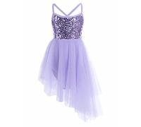 YiZYiF Girl's Kids Camisole Sequined Irregular Dance Lyrical Dress Ballroom Dancewear Lavender 5-6 Years