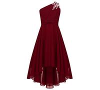 YiZYiF Girls Sequins One Shoulder Chiffon Junior Bridesmaid Dresses Sleeveless A Line High Low Hem Maxi Dress Burgundy 15-16 Years