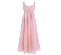 YiZYiF Girls V-Neck Lace Dance Ball Dress Princess Pageant Wedding Flower Girl Long Chiffon Dresses Pearl Pink 11-12 Years