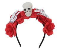 YiZYiF Gothic Day of the Dead Floral Headpiece Complete Set with Skull Headband and Decorative Cuffs for Costume Parties Type A Red One Size