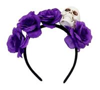 YiZYiF Gothic Day of the Dead Floral Headpiece Complete Set with Skull Headband and Decorative Cuffs for Costume Parties Type F Purple One Size