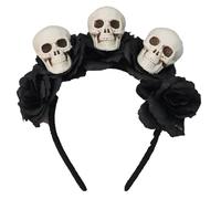 YiZYiF Gothic Day of the Dead Floral Headpiece Complete Set with Skull Headband and Decorative Cuffs for Costume Parties Type C Black One Size