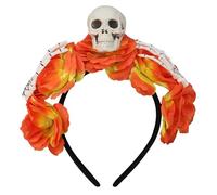 YiZYiF Gothic Day of the Dead Floral Headpiece Complete Set with Skull Headband and Decorative Cuffs for Costume Parties Type A Orange One Size