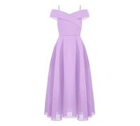 YiZYiF Junior Bridesmaid Dress Kids Off Shoulder Flower Girl Dress A-Line Spaghetti Strap Chiffon Formal Prom Lavender 10 Years
