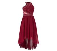 YiZYiF Kid Sparkly Chiffon Junior Bridesmaid Dress Sleeveless Princess Pageant Party Dresses Formal Ball Prom Gown Burgundy 9-10 Years