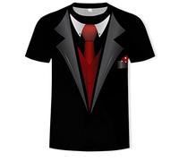 YiZYiF Kids Boys 3D Pattern Print Fake Vest Tie Short Sleeve Tuxedo T-Shirt Top Halloween Party Funny Costume Age 1-12 Years Type B 11-12 Years