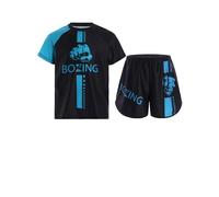 YiZYiF Kids Boys Boxing Boxer Uniform Muay Thai Kick MMA Training Shorts Set Boxing T-Shirt with Shorts Light Blue 7-8 Years