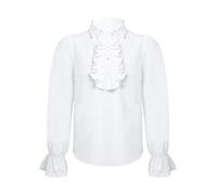 YiZYiF Kids Boys Medieval Renaissance Victorian Costume Steampunk Gothic Pirate Ruffled Shirt for Halloween Fancy Dress Up White 7-8 Years